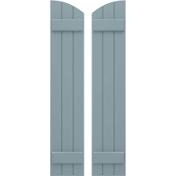 Ekena Millwork Americraft 3-Board (2 Batten) Wood Joined Board-n-Batten Shutters w/Ellipt Top, ARW101BE311X53SBH, PR ARW101BE311X53SBH - main
